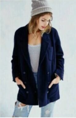 BDG Urban Outfitters Navy Blue Wool Blend Melton Boyfriend Coat Women's sz. XS